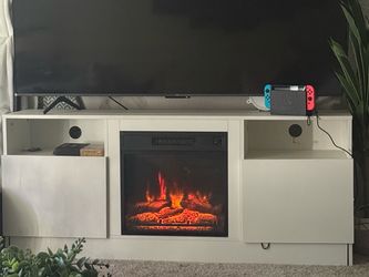 White TV Stand with Electric Fireplace Insert