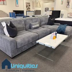 Grey Modular Sectional In Corduroy ✅ Financing Available - Bad or No Credit Accepted ✅ 