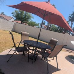 Patio Table and Chairs, with Umbrella and Stand