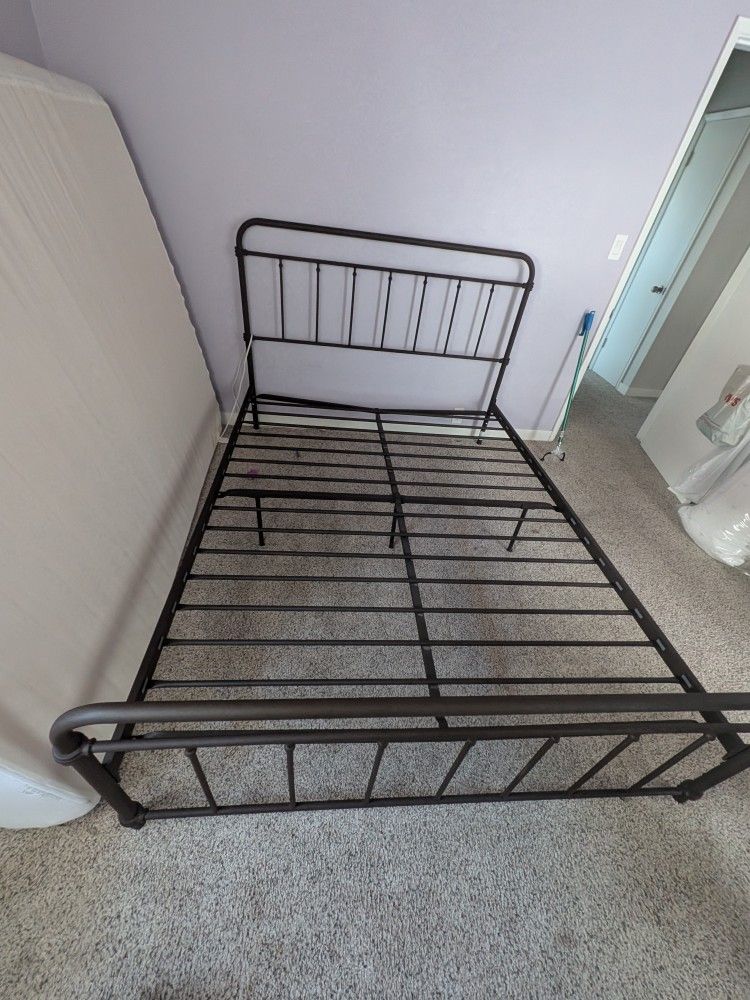 Brown Queen Metal Bed Frame