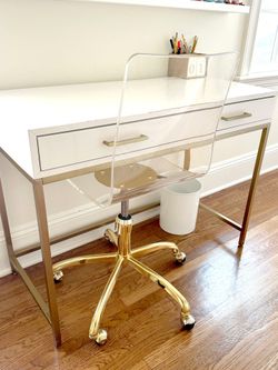 Restoration Hardware Teen Avalon Desk + Acrylic Gold Office Chair – $350