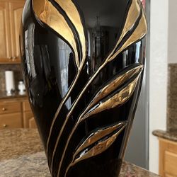  Black Vase With Gold leaves 17" h