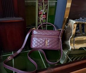 Pre owned Saint Laurent Quilted Burgundy Leather Crossbody Bag w/ Gold