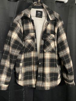 ZARA  Men’s Heavyweight Sherpa-Lined Plaid Flannel Shirt Jacket Size XL  Relaxed  Fit