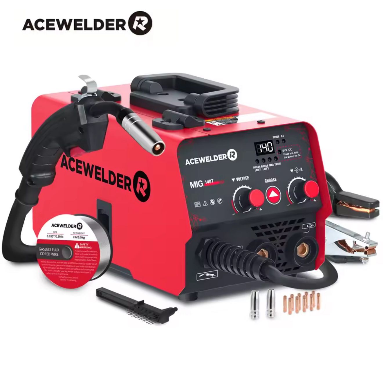 ACEWELDER 140A – 3-in-1 Gasless MIG / ARC / Lift TIG Welder – 110V