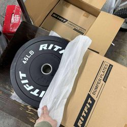 RitFit Bumper Plates Olympic Rubber Weight Plates, 45LB each set of 2
