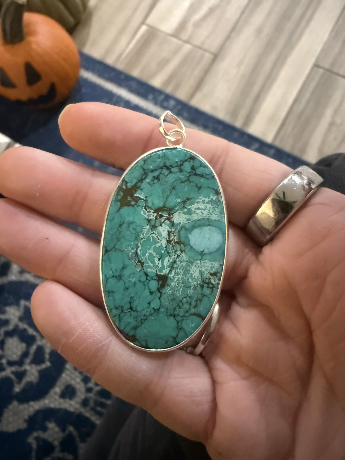 Large Sterling Silver Turquoise Pendant – Genuine Stone