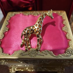 Vintage Giraffe Brooch Pin Yellow Goldtone Bronze Enamel Spots 2" F8