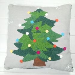 Holiday Living 18" Gray Christmas Tree Detailed Embroidered Throw Pillow Decor