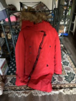 Minus Zero Arctic Parka Womens Large Red Down Insulated Faux Fur Hood Jacket xl
