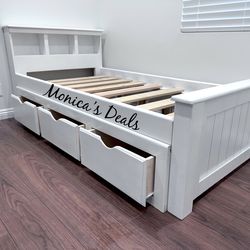 Twin Solid Wood Bed Frame With 3 Drawers $460