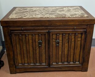 Marge Carson Hidden Drawer Marble Top Cabinet