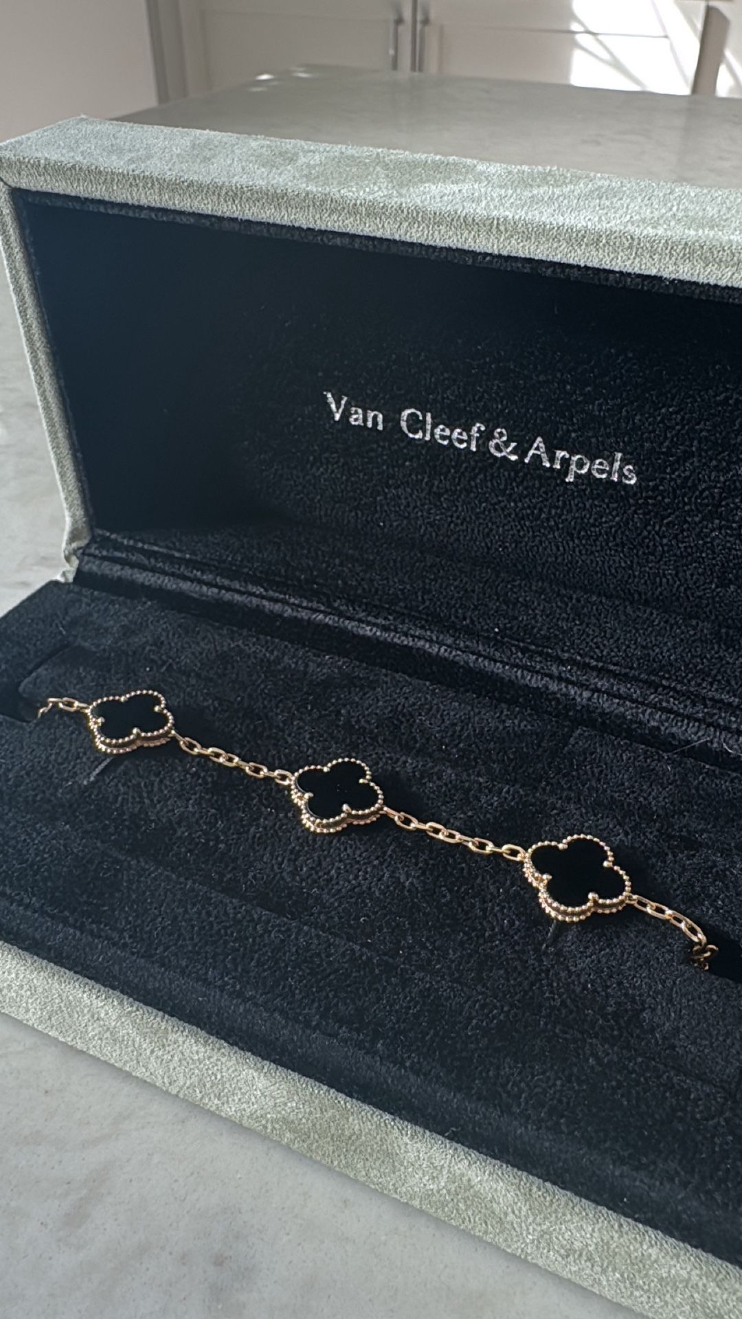 Van Cleef & Arpels Gold Black Onyx 5 Motifs Bracelet