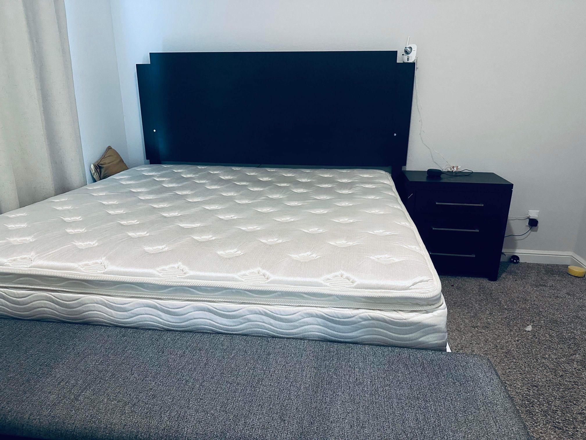 King bed frame with box mattress and headboard all included