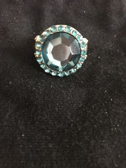 Beautiful Big Aqua Blue & Gold Ring