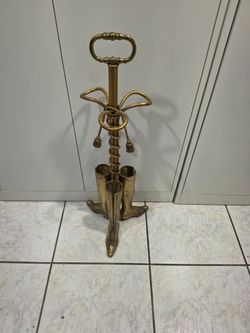 Vintage 3 boot brass umbrella stand