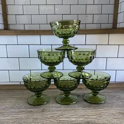 Vintage MCM Cubist Goblets Whitehall Avocado Green Parfait Glasses Set of 6