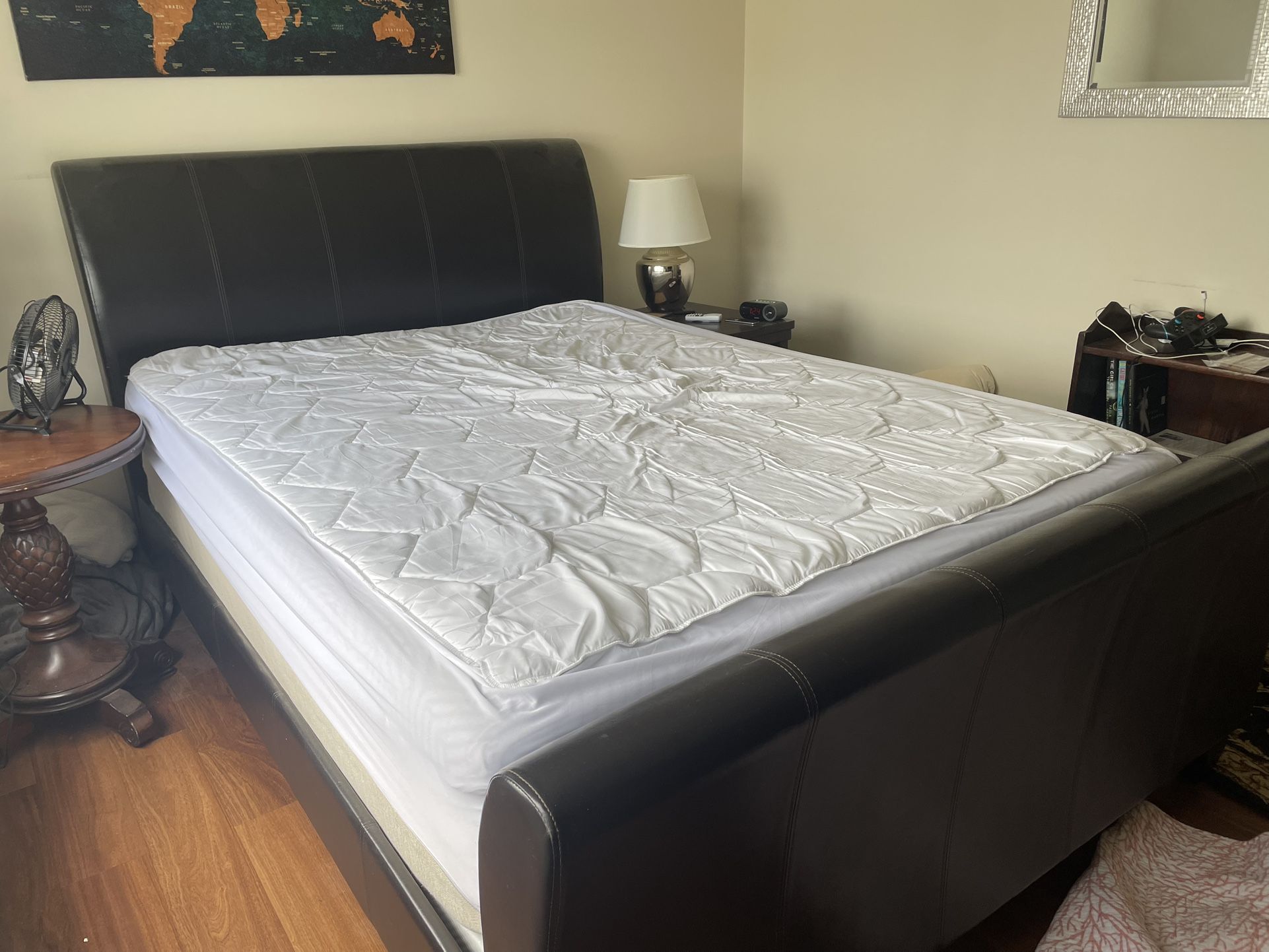 Leather Sleigh Bed - Queen Size