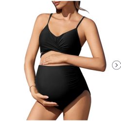 Summer Mae Maternity High Waisted Criss Cross Bikini Swim Bathing Suit  