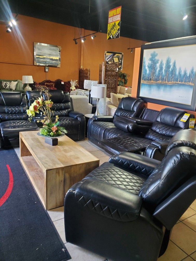 Black Leather Couch Set