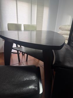 Dining Table Set with 2 Chairs & 2 Benches – Dark Wood