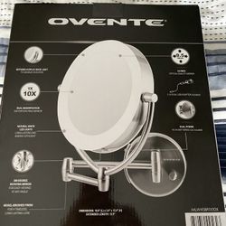 NIB Ovente 10x Zoom Wall Mounted Lighted Mirror