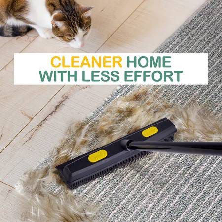 Pet Hair Removal Broom Rubber Broom, Carpet Rake Fur Remover Broom with Squeegee and Telescoping Handle, Portable Lint Remover, Dog and Cat Hair Remov