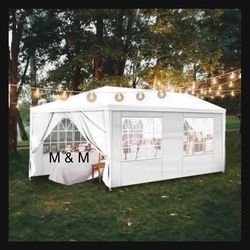 10'x20' Outdoor Canopy Party Wedding Tent White Gazebo Pavilion with 6 Side Walls,