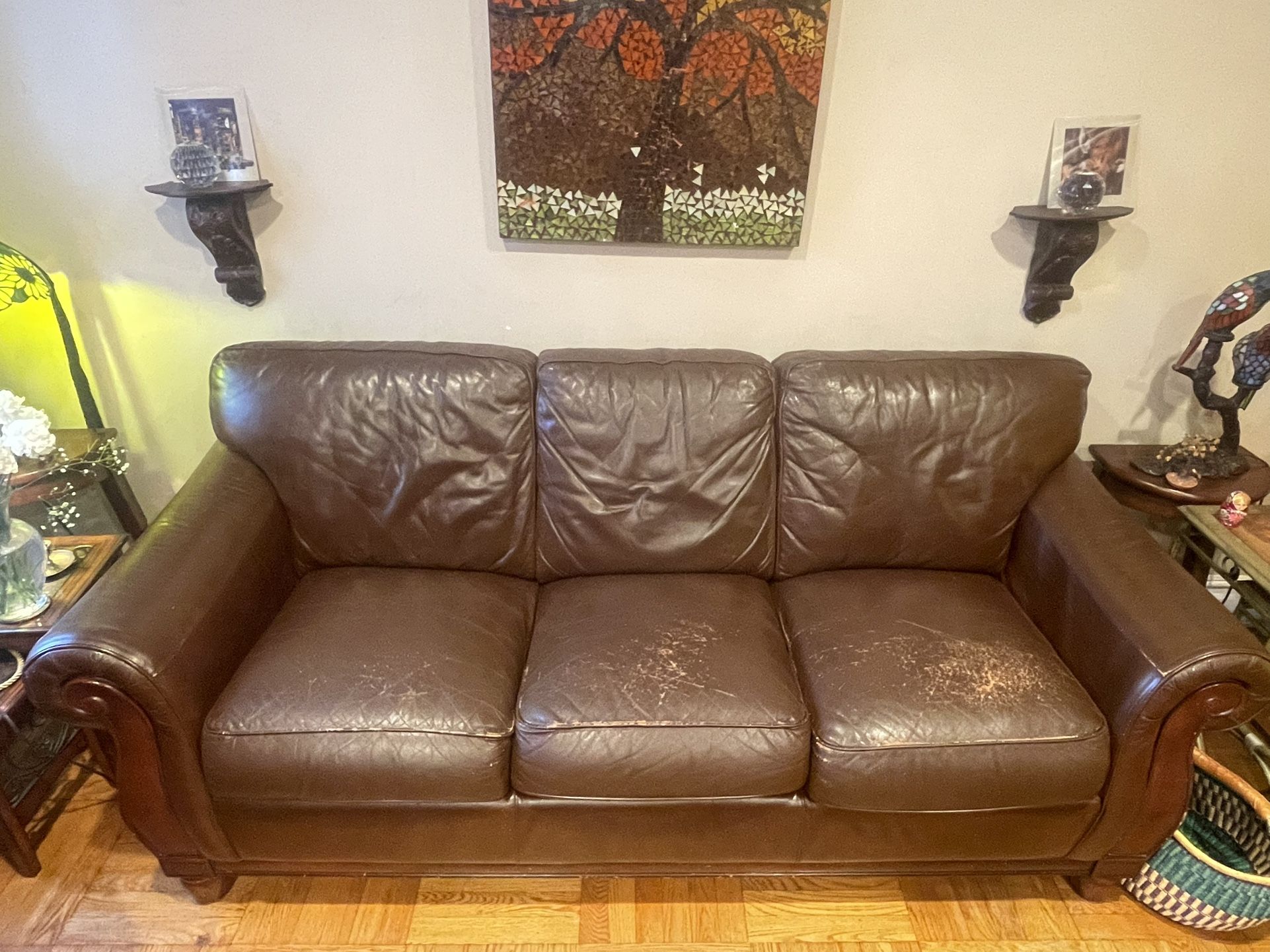 Free Brown leather Couch - Available For Pickup