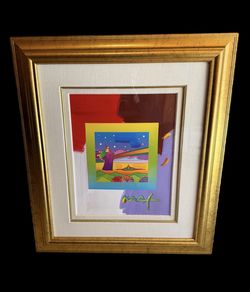 Peter Max, "2 Sages with Stars" Framed oil painting  Mixed Media Hand Signed