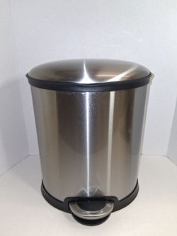 small stainless steel bathroom trashcan with step on to open lid $10 FIRM