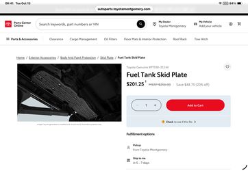 Fuel Tank Skid Plate for 2025 Toyota 4Runner