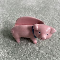 Avon, Pink Pig With Blue Bow, Glazed, Ceramic Friendly Fellow Sweetener Holder