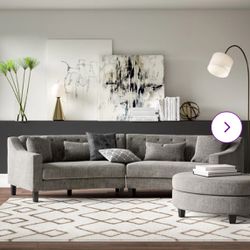 Gray Sectional  Sofa With Ottoman 