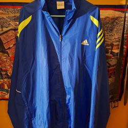 Men’s Adidas Royal Blue & Lime Three Stripes Full Zip Windbreaker Jacket 2XL $30