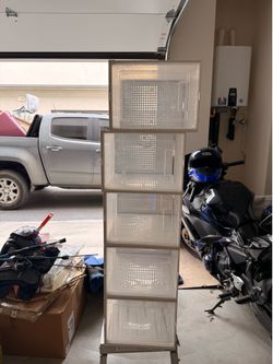 5 Clear Stackable Drop-Front Shoe Storage Boxes – Great Condition – $30 for all 5 - $10 for singles