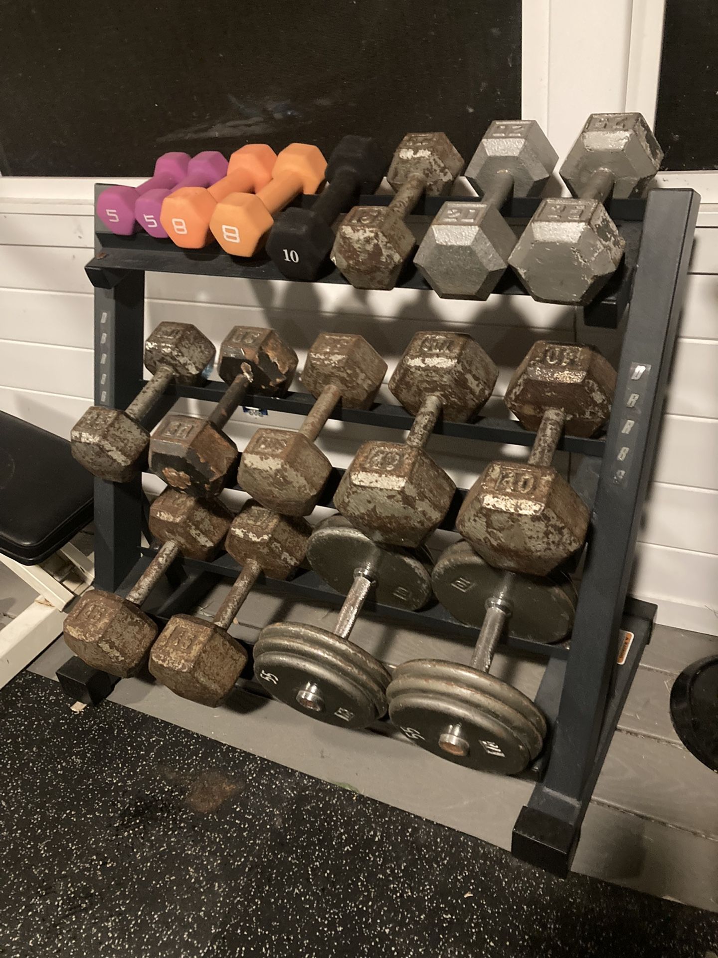 5-70 Set Of Steel Hex, Pro Style And Neoprene Dumbbells