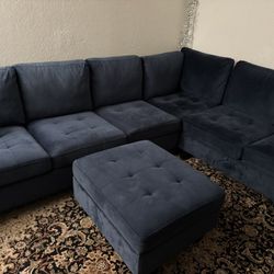 Navy Blue Sectional Sofa Set With Ottoman 