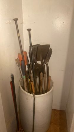 Shovels, post hole diggers, pry bars