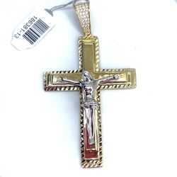 14Kt Two Tone Gold CZ Jesus Cross Pendant 12.50g 186381/13