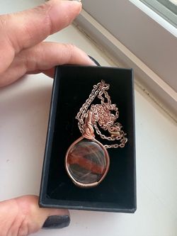 Wire Wrapped Fire Quart Pendant and Chain