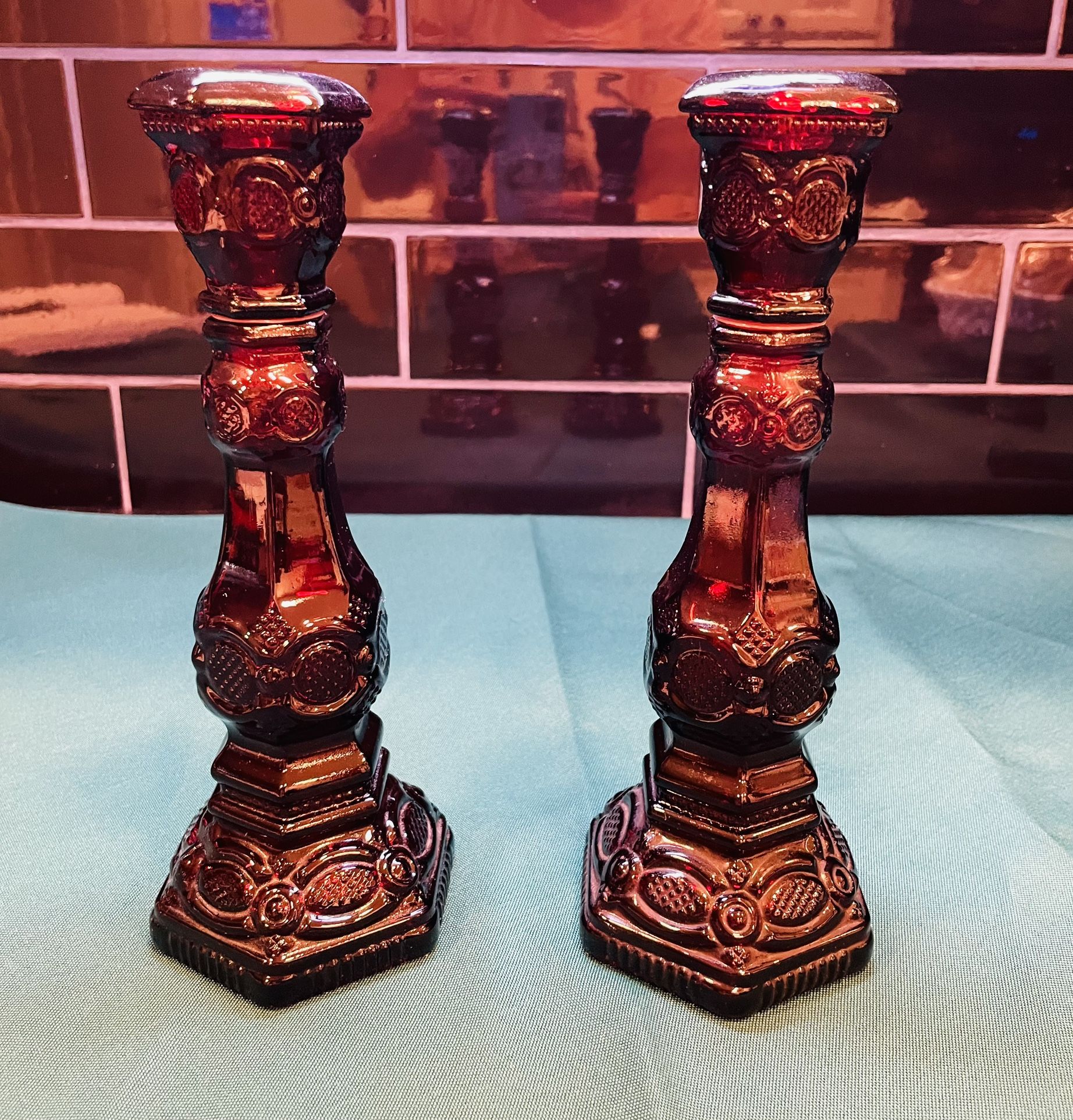 Vintage Avon Cape Cod Ruby Red Candlestick Holders