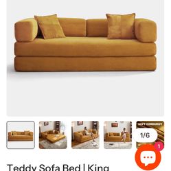 GOLD KING SIZE SOFA BED, CONVO COUCH — w/BRAND NEW SHEET SET!