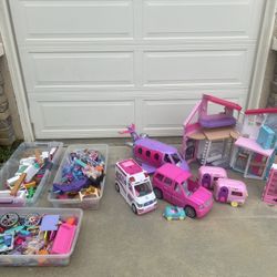 Lot Of Barbie Toys - Dolls, Dream House, Cars, Plane, Lots Of Accessories