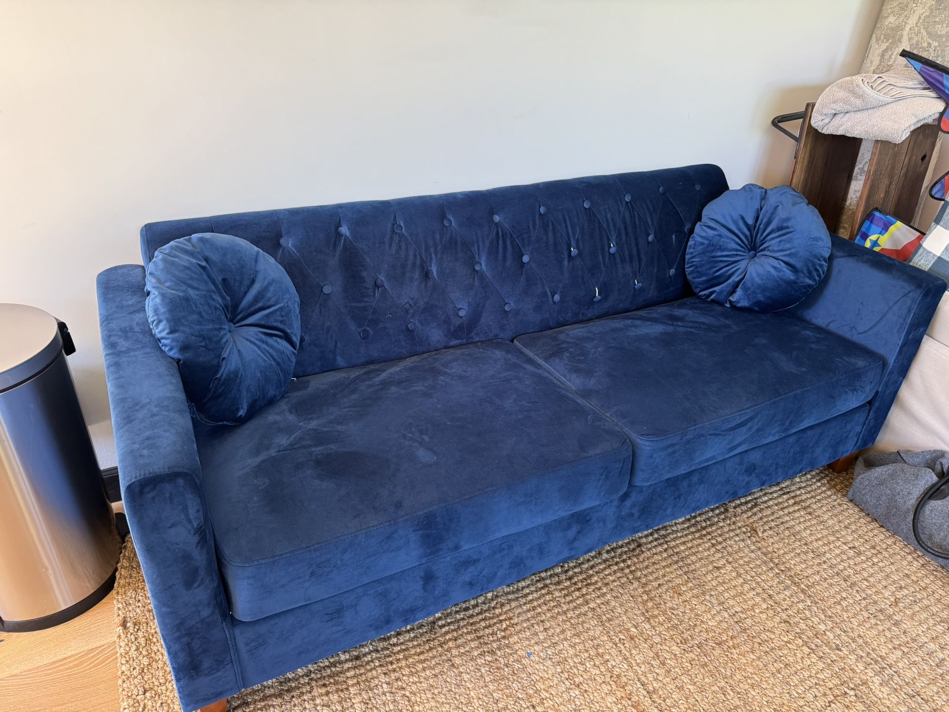 Mid-Century Modern Tufted Velvet Sofa