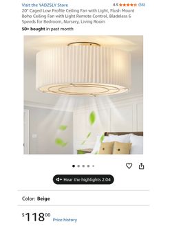 NEW: YADZSLY 20" Caged Low Profile Ceiling Fan with Light