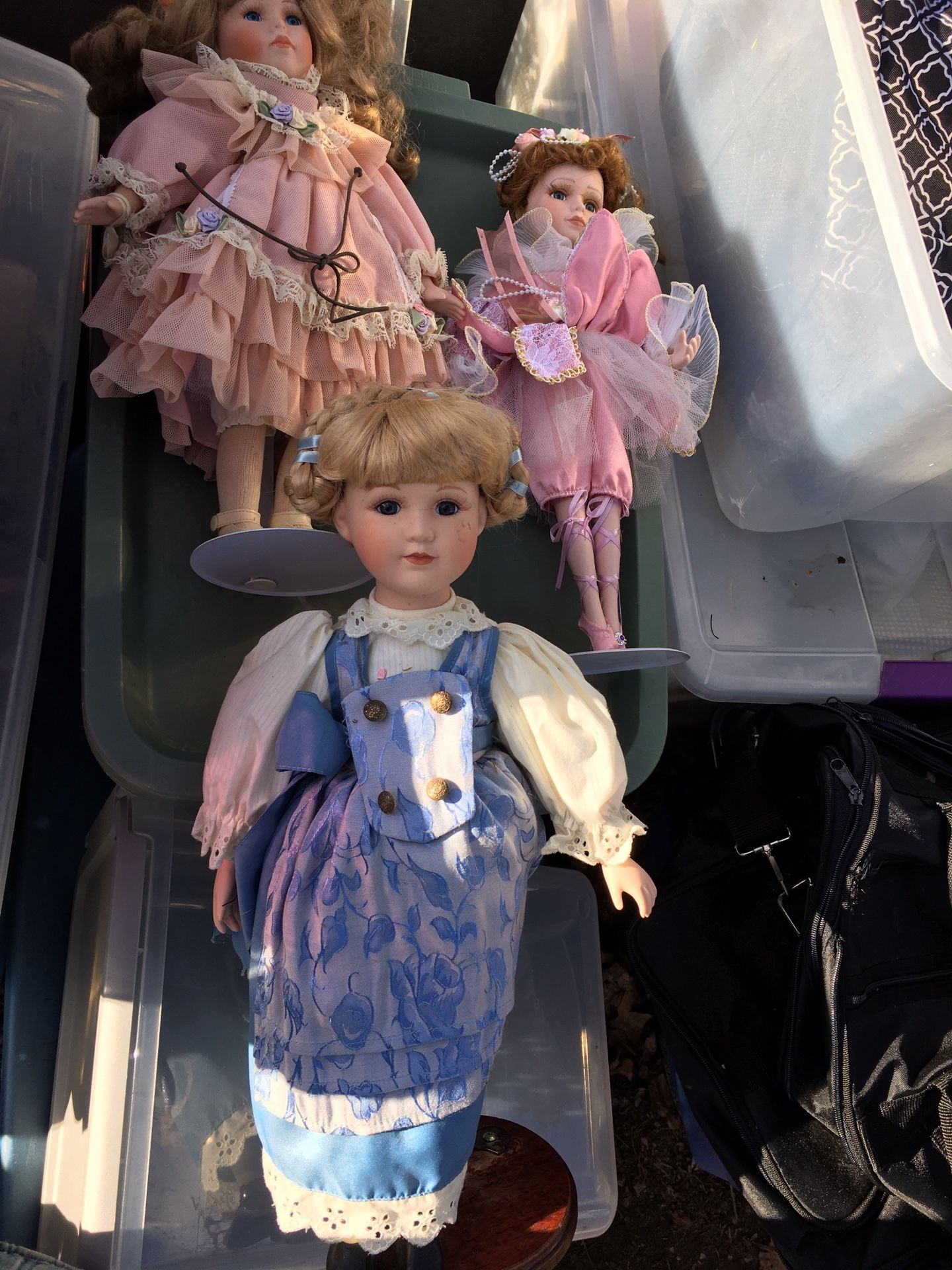 Set of vintage dolls with stands ceramic only $30