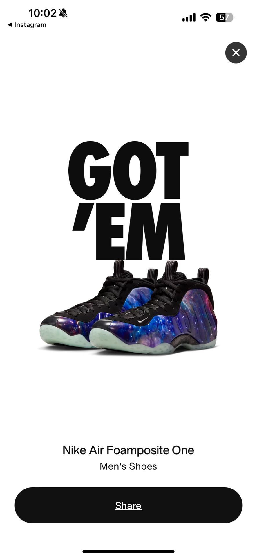 Galaxy Foamposites Size 9.5 DS