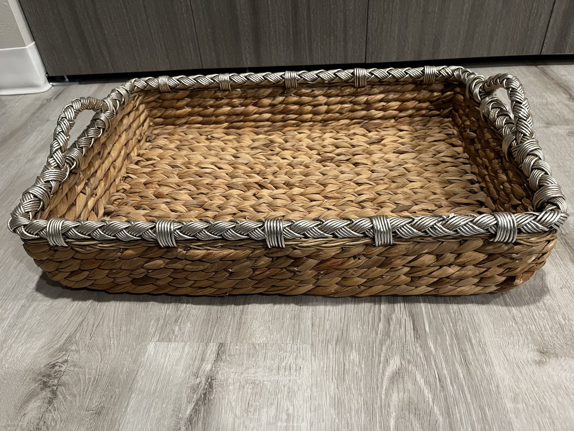 Woven Rectangular Tray With Handles