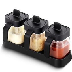 Sauce and Spice Containers, 3 Pack Sugar Bowls Salt and Pepper Condiment Jar Seasoning Container 13.5oz Glass